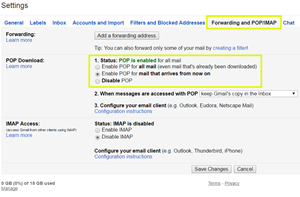 setting up pop3 email for gmail