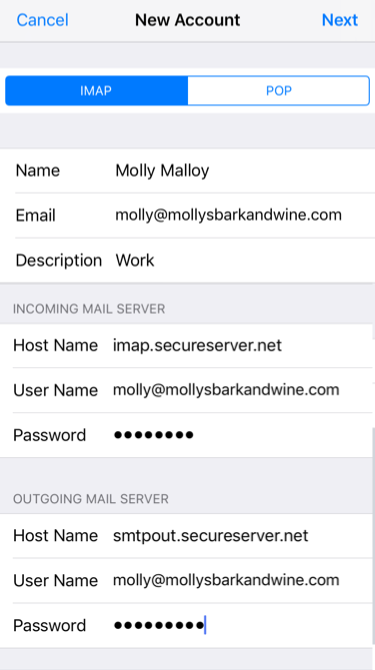 Enter email account server details